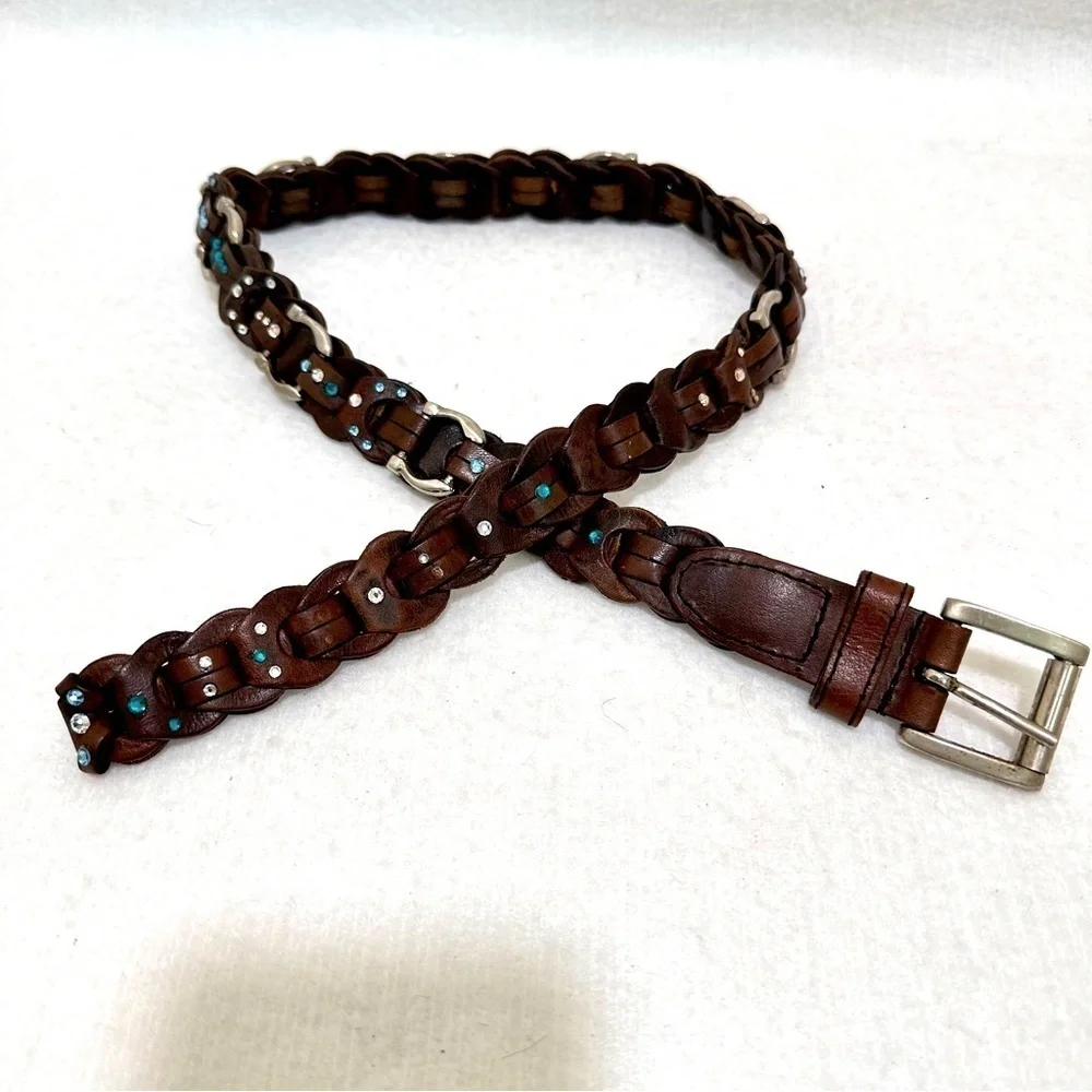Amiee Lynn Brown Leather Belt Solid Brass Hardware Horse Bit Equestrian Bling‍‍‍